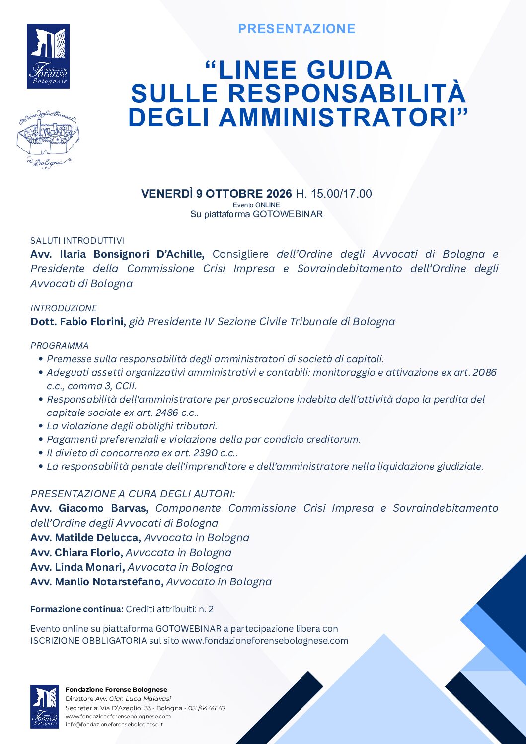 WEBINAR - Linee guida sulle responsabilità degli amministratori